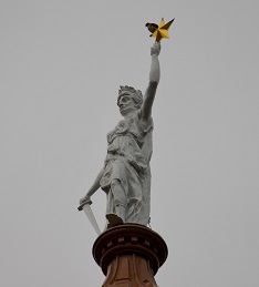 Red Tailed Hawk Standing Guard with Lady Liberty over the Texas Capitol - Bob Price