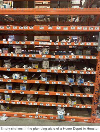 empty shelves Houston Home depot plumbing
